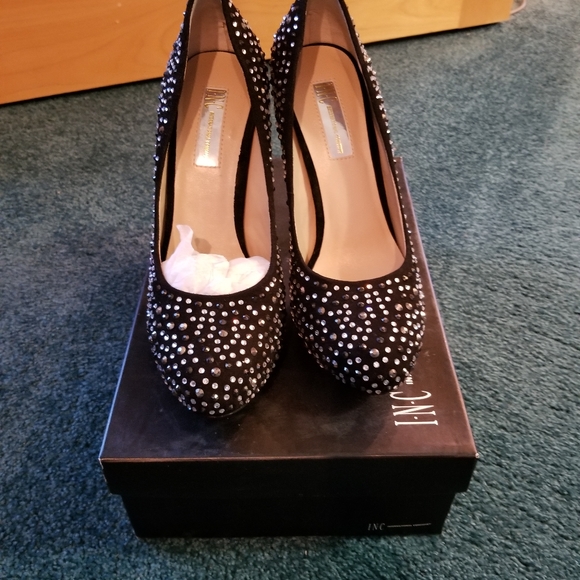 INC Lilly2Blk Sparkly Gemstone Heels - Picture 3 of 10